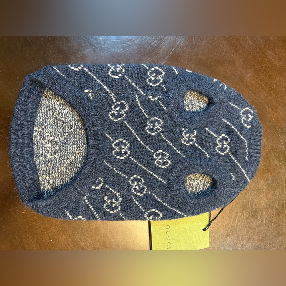 New Authentic Gucci GG Logo Dog Wool Sweater Vest Blue - Picture 13 of 16